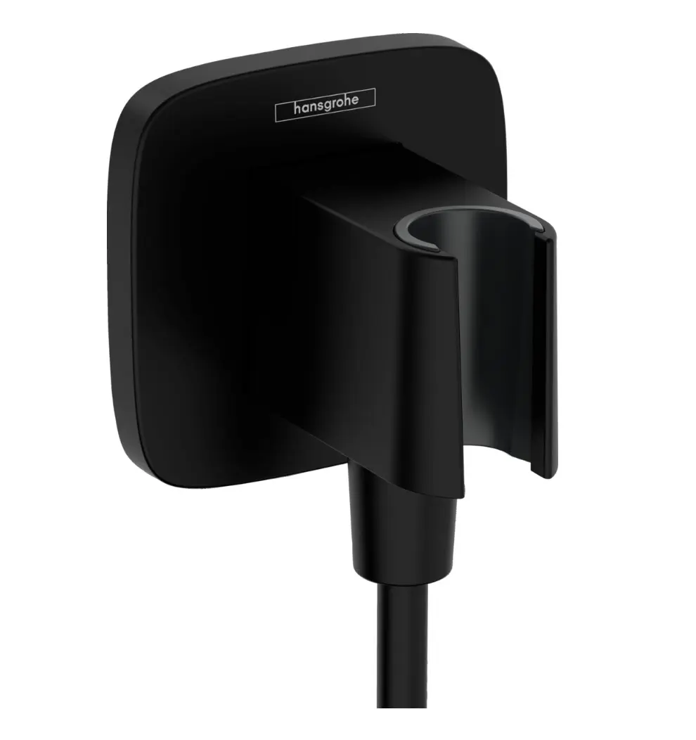 Hansgrohe Fixfit - sienas pieslēguma līkums ar dušas turētāju, melns matēts 26887670