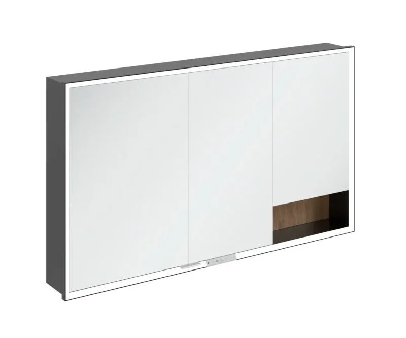 Villeroy & Boch My View+ - spoguļskapītis ar LED apgaismojumu 130x75x17 cm, 3 durvis, Kansas ozols/matēti melns B48213RH