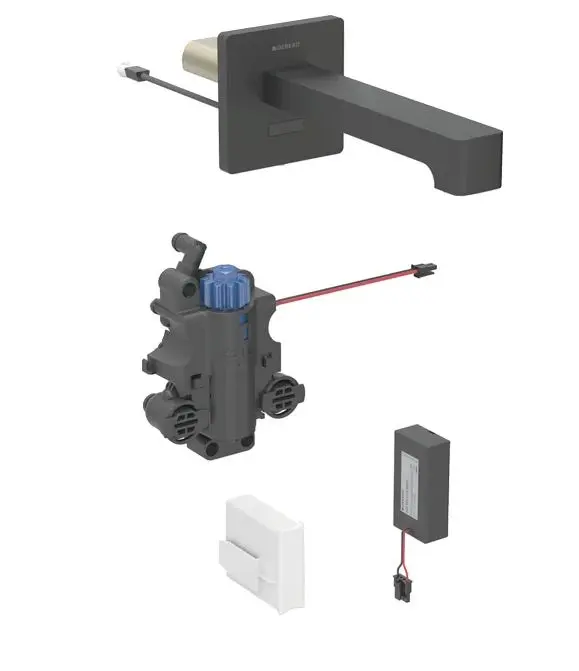 Geberit Brenta - elektronisks termostata izlietnes maisītājs zemapmetuma, darbība ar baterijām, easy to clean, matēti melns 116.298.14.1
