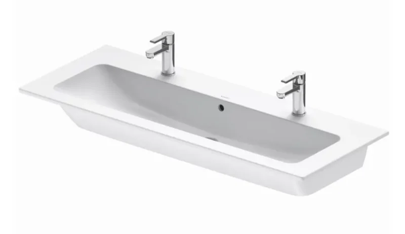 Duravit ME by Starck - mēbeles dubultā izlietne 123x49 cm, 2 jaucējkrāna caurumi, ar WonderGliss, balta matēta 23611232241