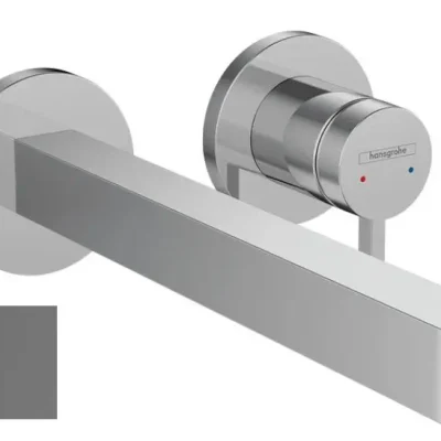 Hansgrohe Finoris - zemapmetuma izlietnes maisītājs, ar noteces komplektu, 2 caurumu montāža, EcoSmart, hroms melns birstēts 76050340