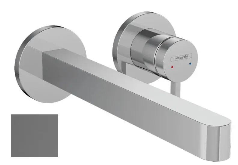 Hansgrohe Finoris - zemapmetuma izlietnes maisītājs, ar noteces komplektu, 2 caurumu montāža, EcoSmart, hroms melns birstēts 76050340