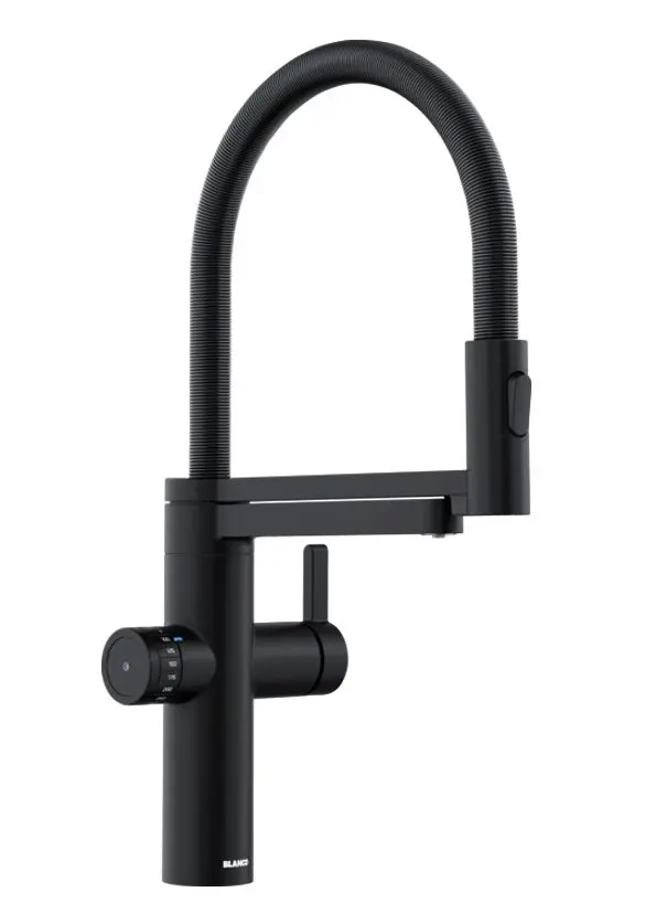 Blanco EVOL-S Pro - virtuves izlietnes maisītājs ar elastīgu roku, izsmidzināmo dušu un filtra funkciju, matēti melns 526636