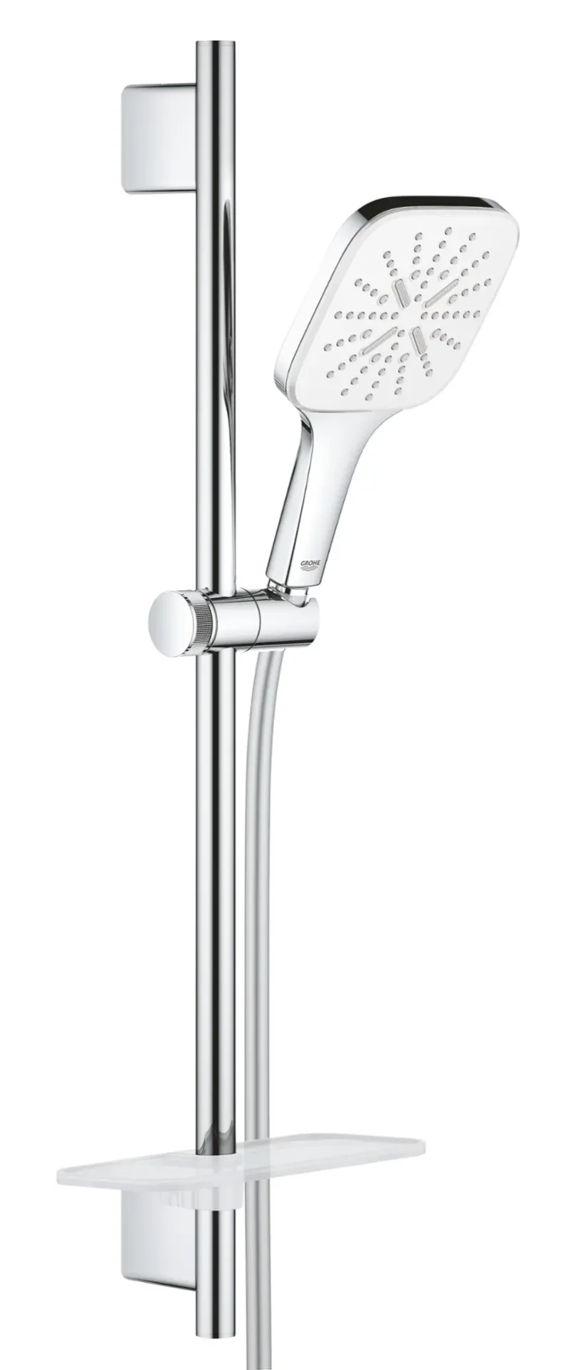 Grohe Rainshower SmartActive Cube - dušas stieņa komplekts 130 9,5 l/min, 3 strūklu veidi, 60 cm stienis un šļūtene, Moon White 26584LS0