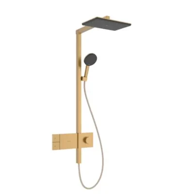 Hansgrohe Raindance Alive Q - dušas komplekts ar termostatu, 21x34 cm, 3 strūklu veidi, EcoSmart, birstēta bronza 24581140