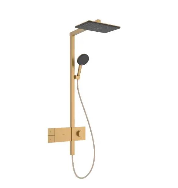 Hansgrohe Raindance Alive Q - dušas komplekts ar termostatu, 21x34 cm, 3 strūklu veidi, EcoSmart, birstēta bronza 24581140