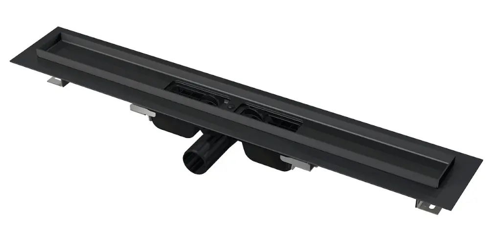 Alcadrain dušas notekas - dušas tekne 85 cm, ar apmali caurumotai restei, matēti melna APZ101BLACK-850