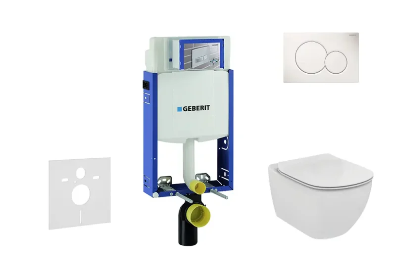 Geberit Kombifix - instalācijas elements piekaramajam WC ar vadības plati SIGMA01, Alpu balts + Ideal Standard Tesi - WC un WC sēdeklis 110.302.00.5 NF1