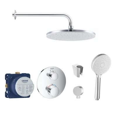 Grohe/Kielle - dušas komplekts ar termostatu un zemapmetuma montāžas korpusu, hroms SANI21GKK006