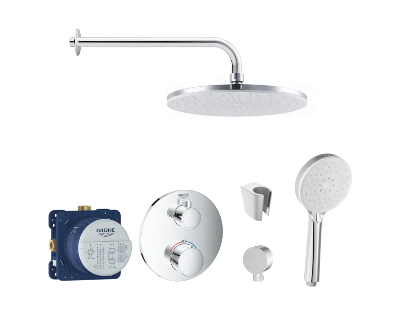 Grohe/Kielle - dušas komplekts ar termostatu un zemapmetuma montāžas korpusu, hroms SANI21GKK006