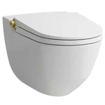 Laufen Cleanet Riva - elektroniskais bidē ar keramiku, piekarināms, Rimless, SoftClose, LCC, balts/matēti zelts H8206914020001