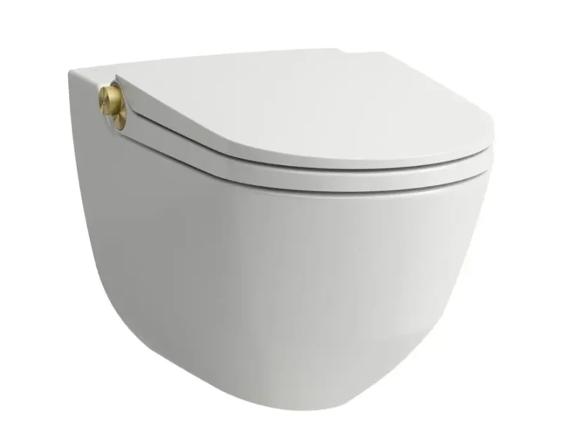 Laufen Cleanet Riva - elektroniskais bidē ar keramiku, piekarināms, Rimless, SoftClose, LCC, balts/matēti zelts H8206914020001