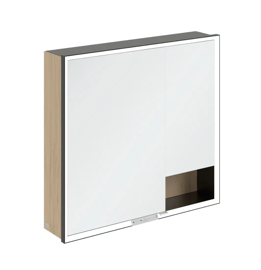 Villeroy & Boch My View+ - spoguļskapītis ar LED apgaismojumu 80x75x17 cm, 2 durvis, Nordic Oak/matēti melns B48180VJ