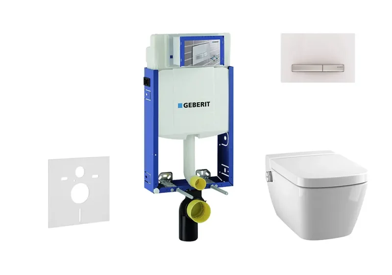 Geberit Kombifix - uzstādīšanas elements sienas WC ar vadības plati SIGMA50, alpīnbalts + Tece One - dušas WC un WC sēdeklis, bez apmales, SoftClose 110.302.00.5 NT8