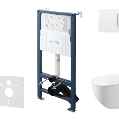 kielle Genesis New - komplekts priekšsienas uzstādīšanai, kompaktais WC Gaia, Rimless, Softclose sēdeklis un vadības plate Gemini New III, spīdīgi balts 30528SS88