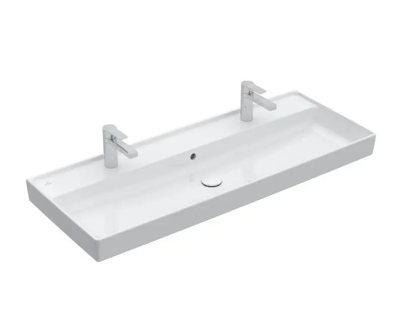 Villeroy & Boch Collaro - mēbeļu izlietne, 120x47 cm, ar pārplūdi, 2 caurumiem jaucējkrānam, CeramicPlus, Alpu balts 4A33C4R1