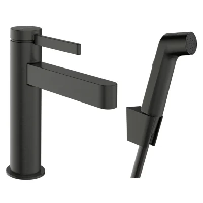 Hansgrohe Finoris - izlietnes maisītājs ar Push-Open noteces komplektu un bidē dušu, EcoSmart, birstēts melns hroms 76210340