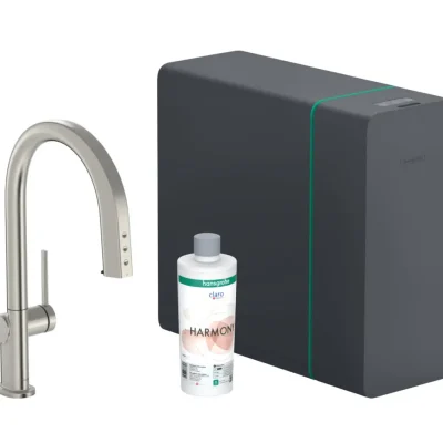 Hansgrohe Aqittura M91 - virtuves izlietnes maisītājs ar izvelkamu izteku, SodaSystem, SBox, nerūsējošais tērauds 76836800