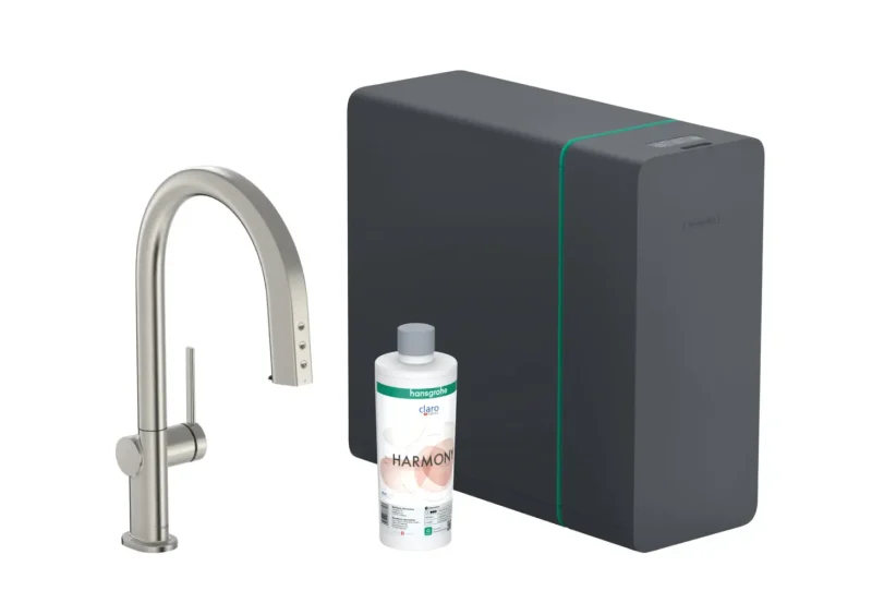 Hansgrohe Aqittura M91 - virtuves izlietnes maisītājs ar izvelkamu izteku, SodaSystem, SBox, nerūsējošais tērauds 76836800