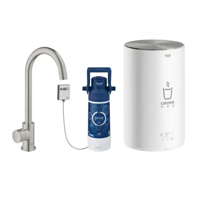 Grohe Red - virtuves izlietnes vārsts Mono ar boileri un ūdens filtru, boileris M izmērs, SuperSteel 30085DC1