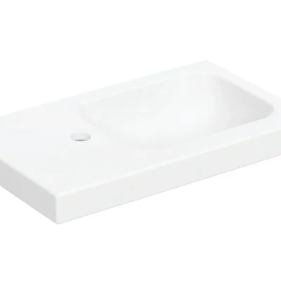 Geberit iCon - roku mazgāšanas izlietne 5x3 cm, bez pārplūdes, jaucējkrāna atvere kreisajā pusē, balta matēta 501.833.JT.1