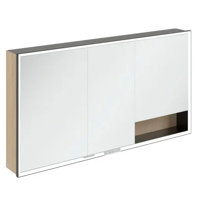 Villeroy & Boch My View+ - spoguļskapītis ar LED apgaismojumu 140x75x17 cm, 3 durvis, Nordic Oak/matēti melns B48114VJ