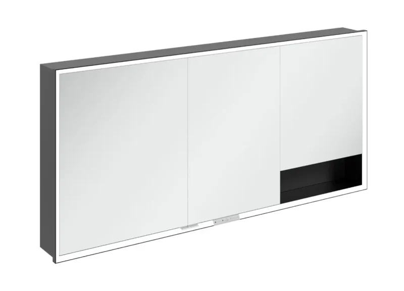 Villeroy & Boch My View+ - spoguļskapis ar LED apgaismojumu 160x75x17 cm, 3 durvis, melns/melns-matēts B48216VL