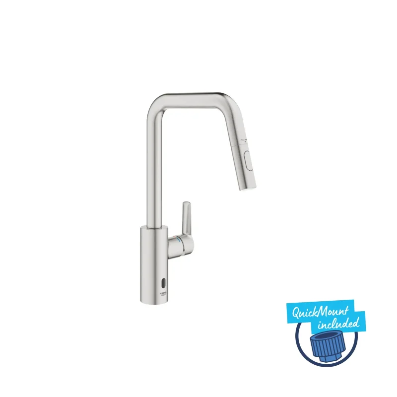 Grohe QuickFix Start - elektronisks virtuves izlietnes maisītājs ar izvelkamu dušu, darbība ar bateriju, SuperSteel 101243DC00