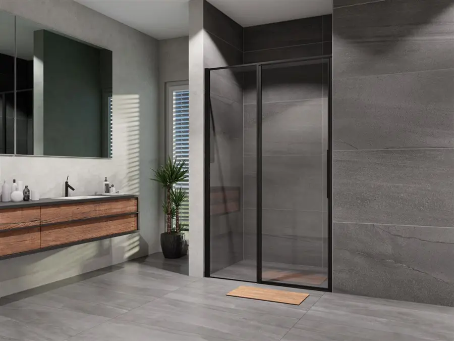 Lansanit LUX Slim Tadao - dušas veramās durvis, Black Line 100 cm, matēti melns/caurspīdīgs stikls LAN03028