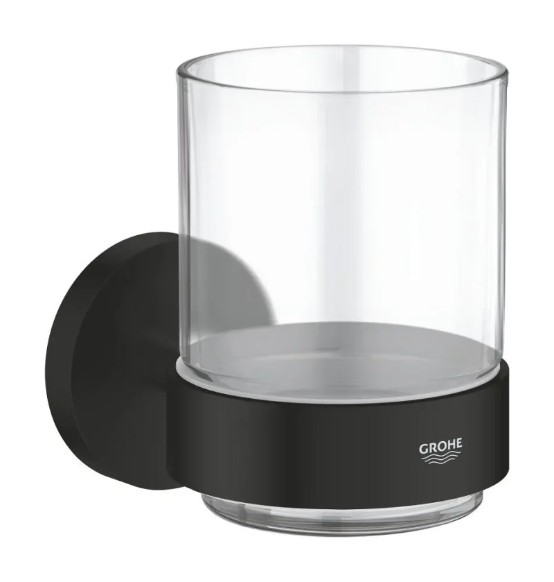 Grohe QuickFix Start - zobu birstes glāze, ar turētāju, stikls/matēti melns 411942430