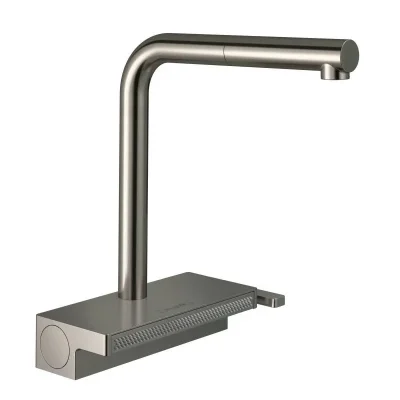 Hansgrohe M81 - virtuves izlietnes maisītājs Aquno Select, ar izvelkamu izteku un plakanu dušas strūklu, nerūsējošais tērauds 73836800