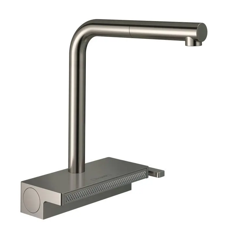 Hansgrohe M81 - virtuves izlietnes maisītājs Aquno Select, ar izvelkamu izteku un plakanu dušas strūklu, nerūsējošais tērauds 73836800