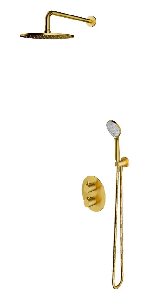 OMNIRES Y - dušas komplekts ar zemapmetuma termostatu, ar iebūvējamo daļu, diametrs 25 cm, 5 strūklas veidi, matēts zelts SYSYT05GLB