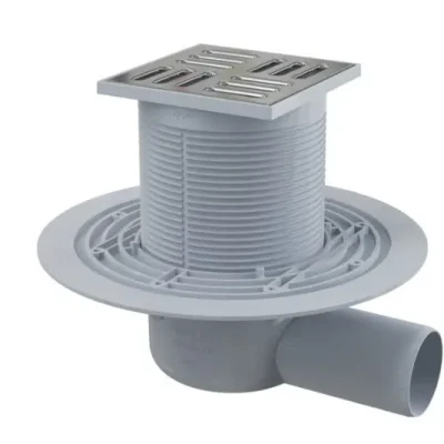 Alcadrain vannas istabas notekas - grīdas noteka, sānu, 11x11 cm, diametrs 5 cm, nerūsējošais tērauds/plastmasa APV1311