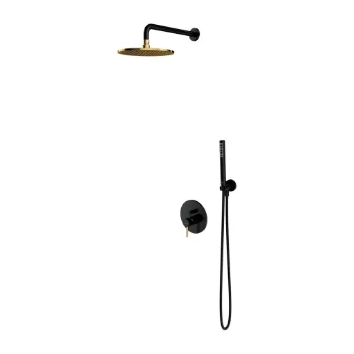 OMNIRES Y - dušas komplekts ar zemapmetuma maisītāju, ar iebūvējamo daļu, diametrs 25 cm, melns/zelts SYSY18BLGL