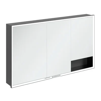 Villeroy & Boch My View+ - spoguļskapītis ar LED apgaismojumu 130x75x17 cm, 3 durvis, graphit/melns-matēts B48213VR