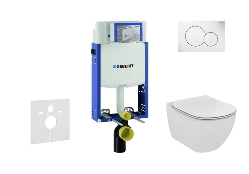 Geberit Kombifix - sienas WC instalācijas elements ar vadības plati SIGMA01, Alpu balts + Standard Tesi - WC un WC sēdeklis, Aquablade, SoftClose 110.302.00.5 NU1