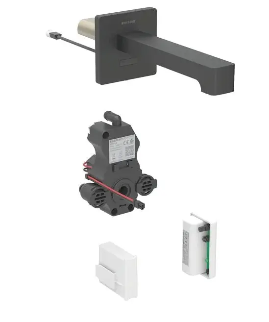 Geberit Brenta - elektroniska izlietnes maisītājs zemapmetuma, ģeneratora darbība, easy to clean, matēti melns 116.296.14.1