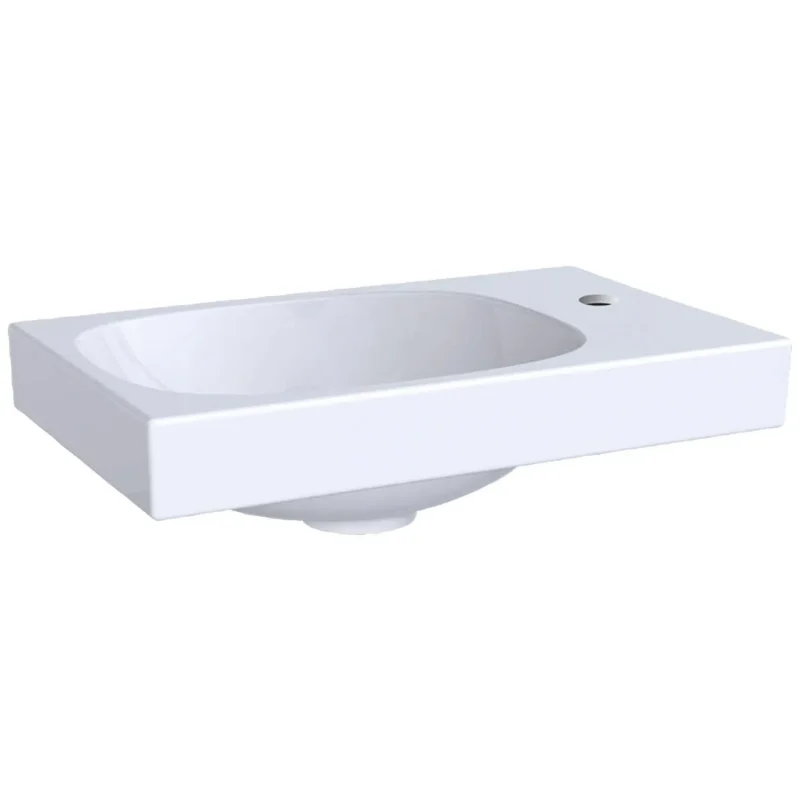 Geberit Acanto - rokas izlietne 40x25 cm, ar krāna caurumu labajā pusē, bez pārplūdes, ar KeraTect, balta 500.635.01.8