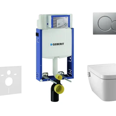 Geberit Kombifix - uzstādīšanas elements sienas WC ar vadības plati SIGMA01, hroms matēts + Tece One - WC un WC sēdeklis, bez apmales, SoftClose 110.302.00.5 NT3
