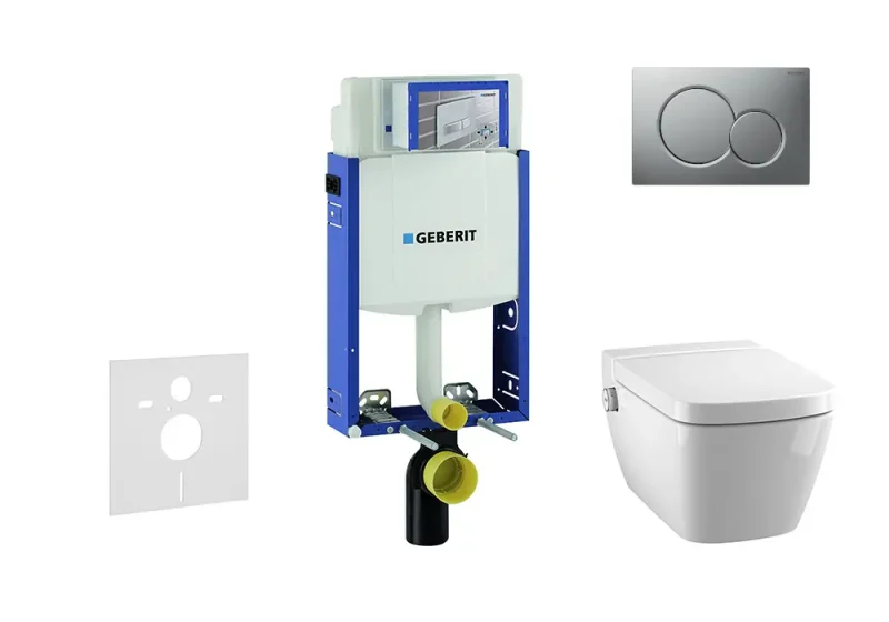 Geberit Kombifix - uzstādīšanas elements sienas WC ar vadības plati SIGMA01, hroms matēts + Tece One - WC un WC sēdeklis, bez apmales, SoftClose 110.302.00.5 NT3