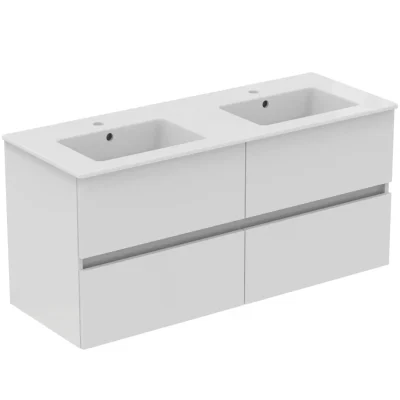 Ideal Standard Eurovit+ - dubultizlietne ar zemizlietnes skapi, 55x120x44 cm, 4 atvilktnes, balts spīdīgs R0577WG