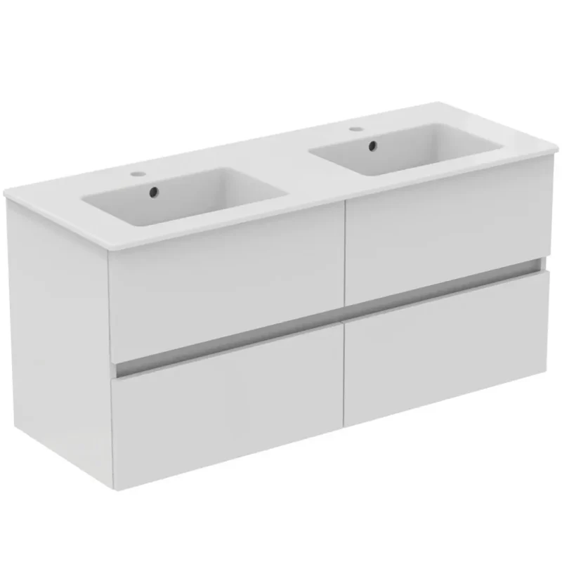 Ideal Standard Eurovit+ - dubultizlietne ar zemizlietnes skapi, 55x120x44 cm, 4 atvilktnes, balts spīdīgs R0577WG