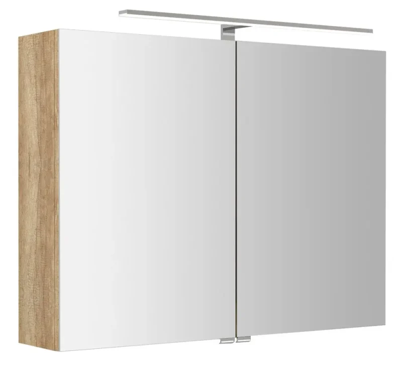 Sapho Riwa - spoguļskapis ar LED apgaismojumu 70x81x17 cm, 2 durvis, ozols Alabama RIW080-0022