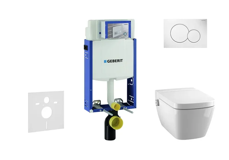 Geberit Kombifix - uzstādīšanas elements sienas WC ar vadības plati SIGMA01, alpu balts + Tece One - WC un WC sēdeklis, bez apmales, SoftClose 110.302.00.5 NT1