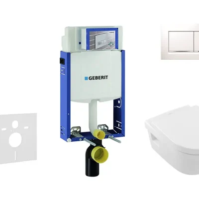 Geberit Kombifix - uzstādīšanas elements sienas WC ar vadības plati Sigma20, balts/hroms spīdīgs + Villeroy Boch - WC un WC sēdeklis, DirectFlush, SoftClose, CeramicPlus 110.302.00.5 NB5