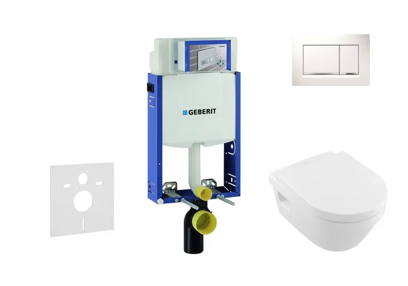Geberit Kombifix - uzstādīšanas elements sienas WC ar vadības plati Sigma20, balts/hroms spīdīgs + Villeroy Boch - WC un WC sēdeklis, DirectFlush, SoftClose, CeramicPlus 110.302.00.5 NB5