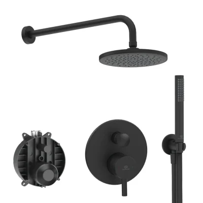 Ideal Standard CeraLine - dušas komplekts ar zemapmetuma maisītāju, ar iebūvējamo daļu, diametrs 20 cm, matēti melns BD192XG