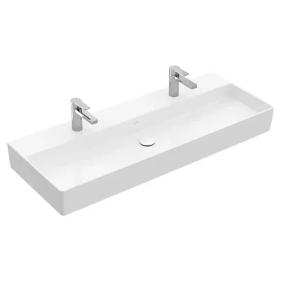 Villeroy & Boch Memento 2.0 - dubultā izlietne 120x47 cm, bez pārplūdes, 2 jaucējkrāna caurumiem, CeramicPlus, Alpu balts 4A22C1R1