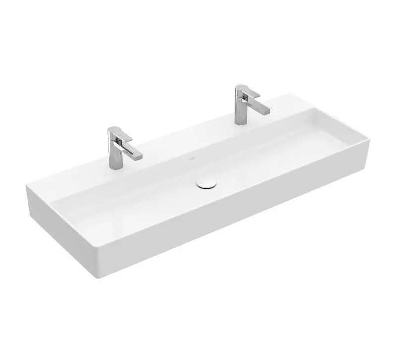 Villeroy & Boch Memento 2.0 - dubultā izlietne 120x47 cm, bez pārplūdes, 2 jaucējkrāna caurumiem, CeramicPlus, Alpu balts 4A22C1R1